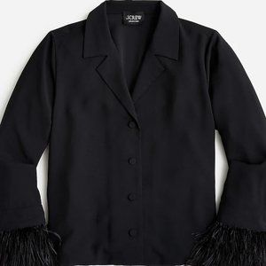 J.Crew Womens Black Collection Feather Trim Shirt in Drapey Crepe - XXS